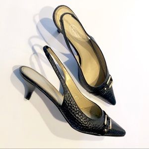 Talbots Black Leather Kitten Point Toe Sling Back